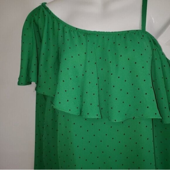 Torrid Polka Dot Georgette One Shoulder Top Green Size 1X Ruffle - Picture 3 of 13